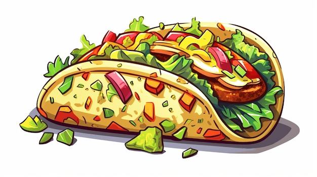 A taco cartoon detailed clip art white background generative ai