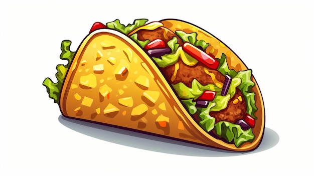 A taco cartoon detailed clip art white background generative ai