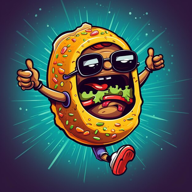 A taco cartoon style dancing disco music illustration