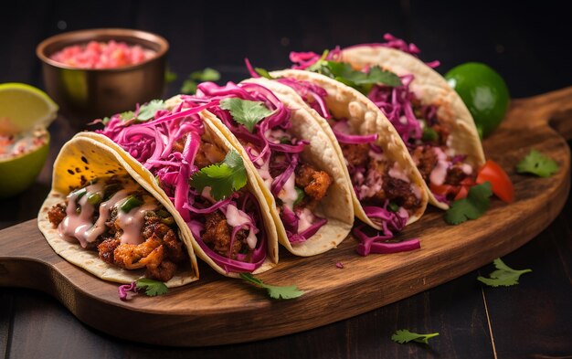 Taco Fiesta Mexican Tacos with Meat Vegetables and Red Onion