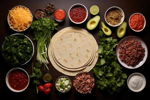 Taco ingredients array mexican food photo