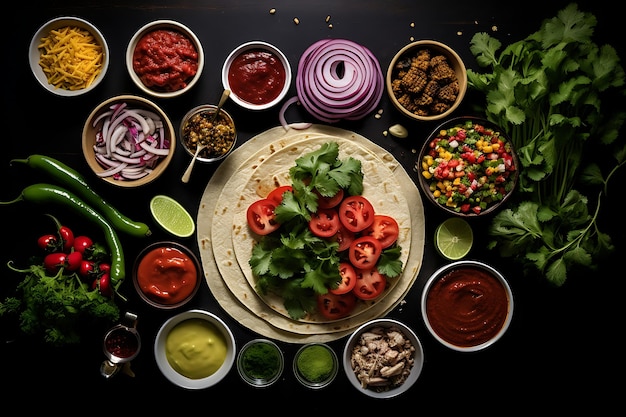 Taco ingredients array mexican food photo