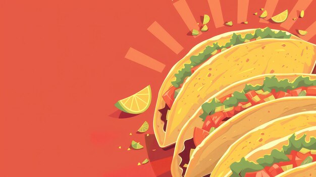 Taco restaurant banner red background tacos illustration