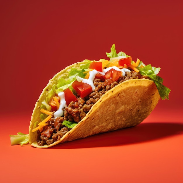 Taco on a table in red Background