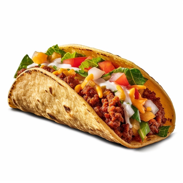 Photo a taco that has a lot of toppings on it