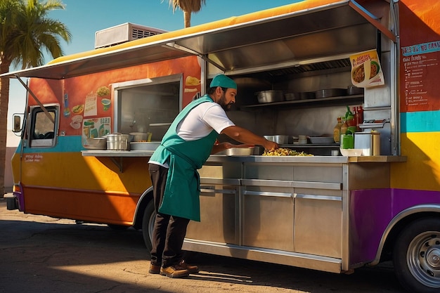 Taco Truck Chef bereidt bestellingen voor