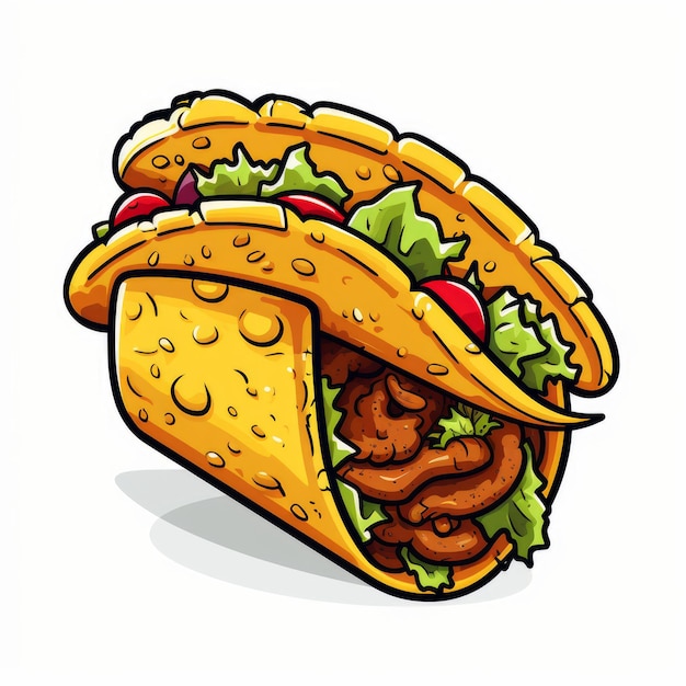 Taco with a big smile and a sombrero cartoon style AI generated