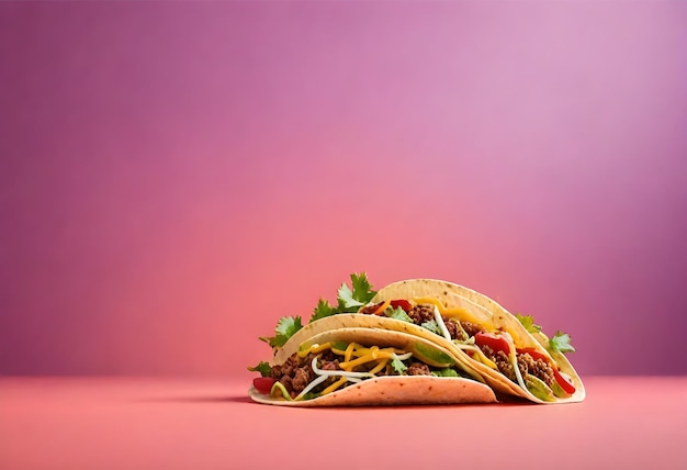 Foto un taco con carne e verdure su uno sfondo viola