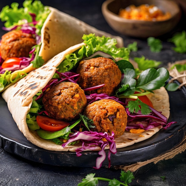 Foto un taco con sopra polpette e lattuga