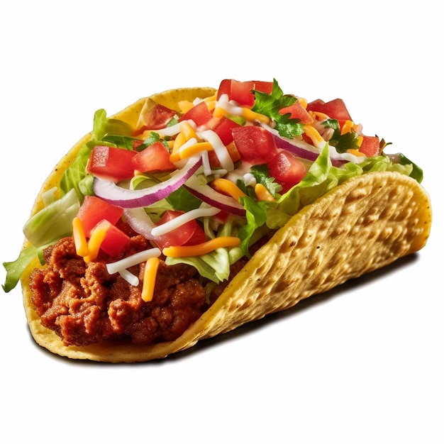 A taco with a taco that has a lot of toppings on it