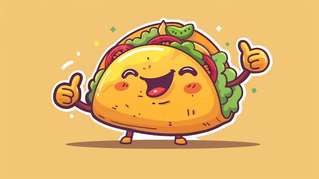 Photo taco with thumbs up cartoon mascot character illustration