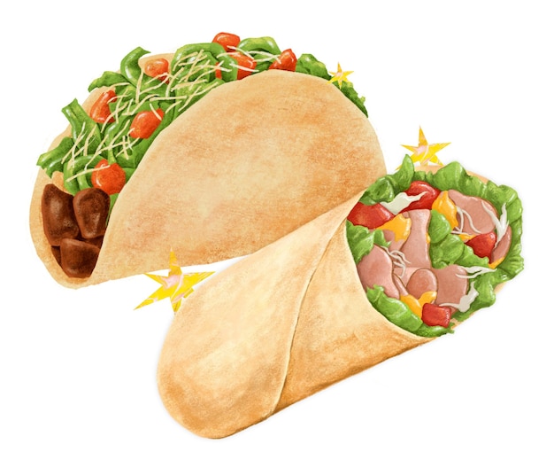 taco and wrap png food illustration transparent background