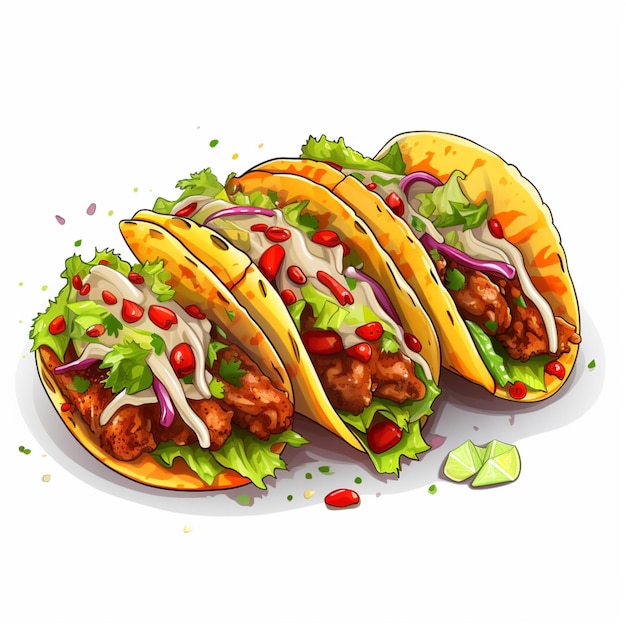Tacos 2d vector illustration cartoon in white background hd