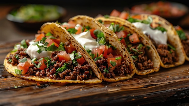 tacos are served on a tray with a tortilla on the side