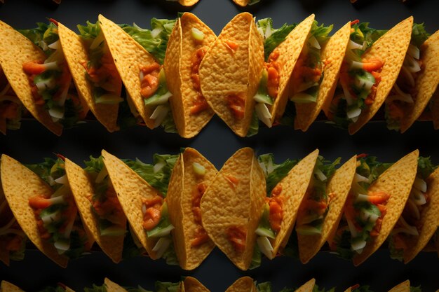 Photo tacos arranged in a symmetrical pattern suitable generative ai