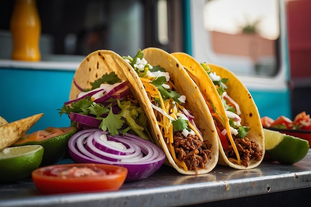 Tacos geserveerd in een moderne food tru