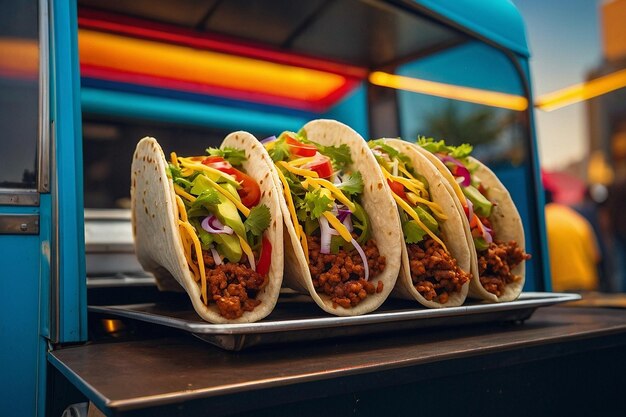 Tacos geserveerd in een moderne food tru