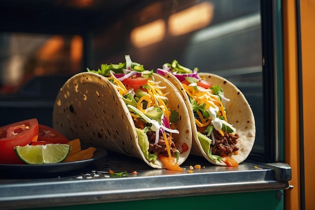 Tacos geserveerd in een moderne food tru