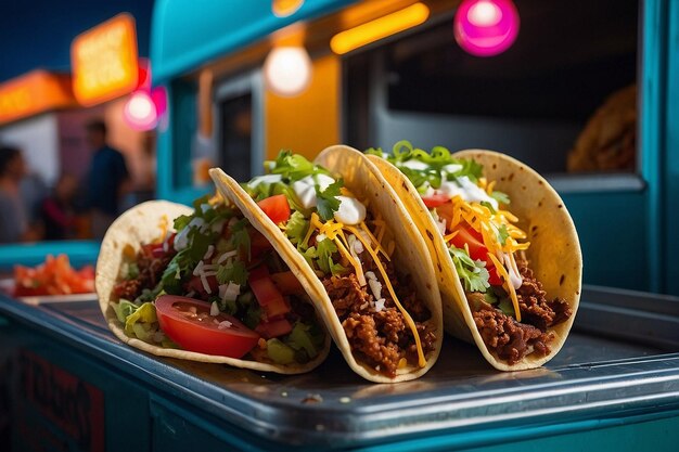 Tacos geserveerd in een moderne food tru