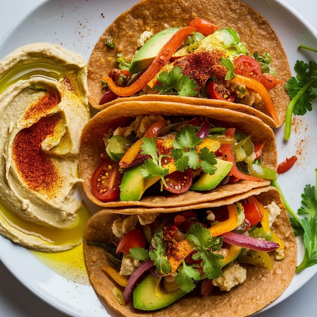 Foto tacos met gerookte paprika hummus