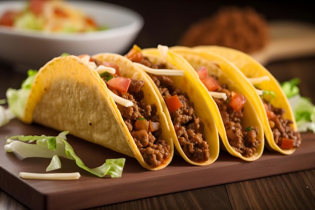 Tacos A Mexican dish consisting of a tortilla filled with various ingredients