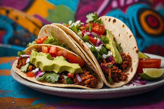 Tacos with a backdrop of colorful