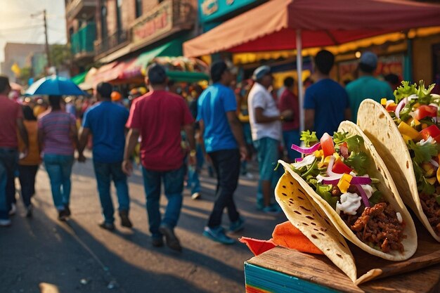 Tacos with a background of a lively