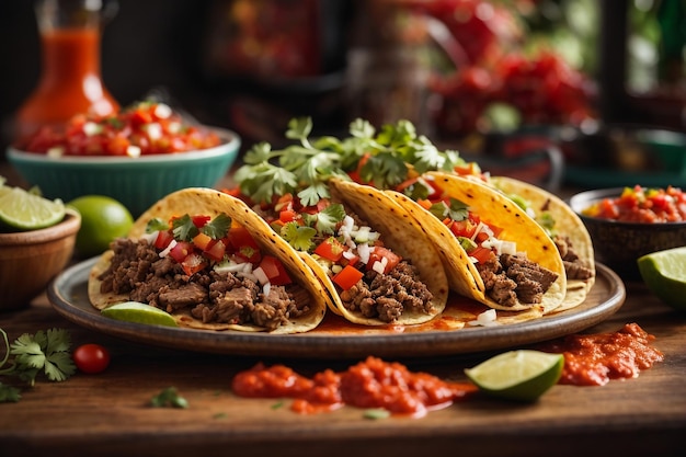 tacos with meat and vegetables Mexican food style