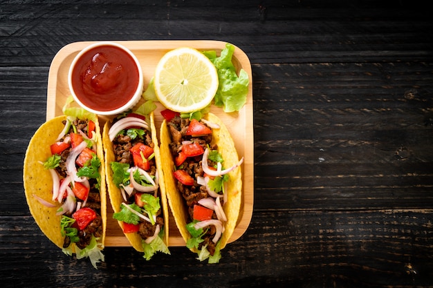 Photo tacos with meat and vegetables