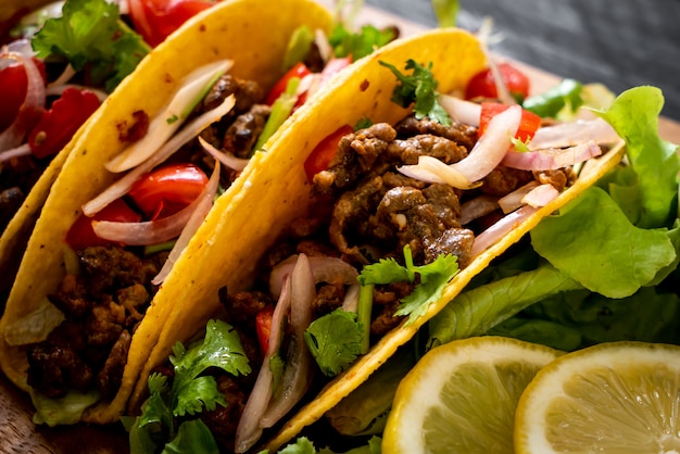 Photo tacos with meat and vegetables