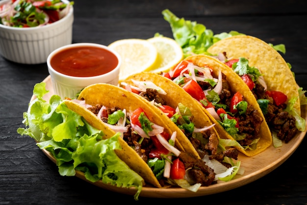 Tacos with meat and vegetables