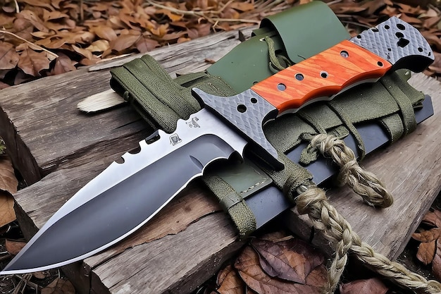 Photo tactical bowie knife with g10 handle scales
