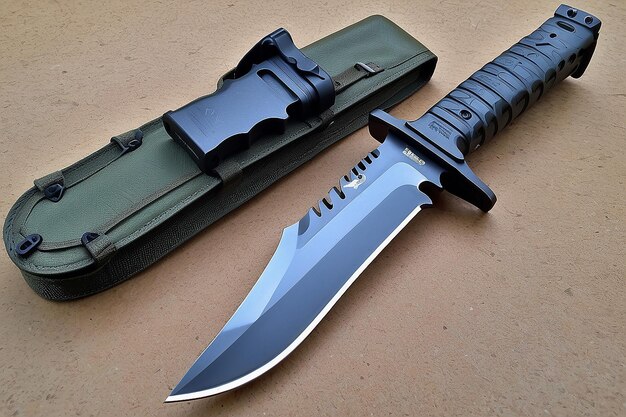 Photo tactical bowie knife with mollecompatible sheath