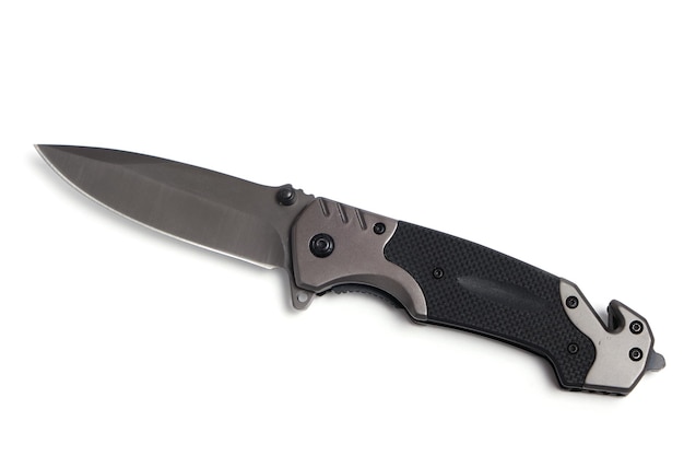 Tactical knife on white background, isolate.