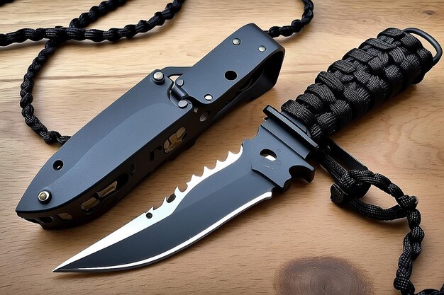 Tactical Neck Knife with Paracord Handle Wrap and Fire Starter