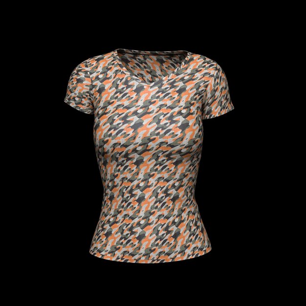 Tactical Womens Camouflage T-Shirt geïsoleerd over zwarte achtergrond Creatieve Layout MockUp