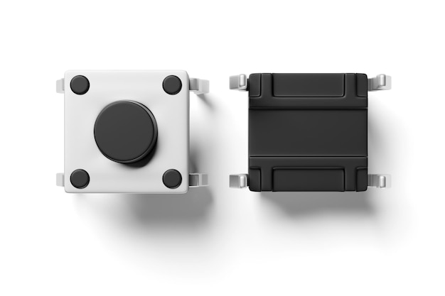 Tactiele toetsknop microschakelaar DIP elektronische component geïsoleerd op witte achtergrond 3D rendering illustratie