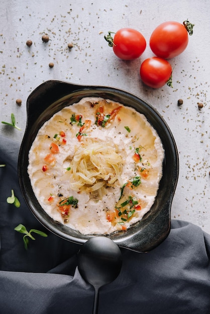 Taditional fava with olive oil with tomatoes