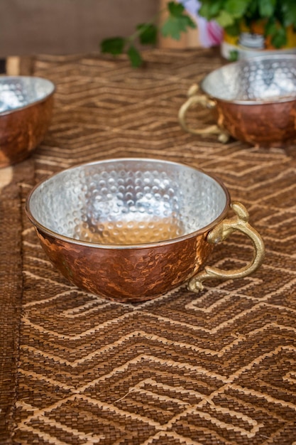 Taditional Ottoman Turkish style metal bowl in view