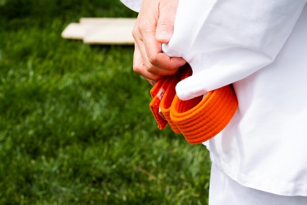 Tae Kwon Do student oefenen in het park.