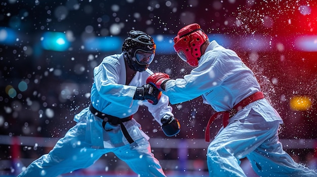 Photo a taekwondo sparring match athletes wallpaper