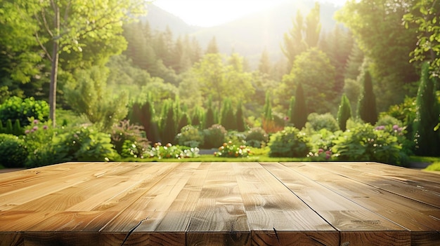 Tafel achtergrond met houten topbord met mooi bos