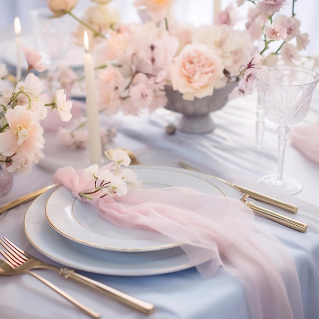 Tafel in pastelkleuren shabby chic stijl feestelijke lunch