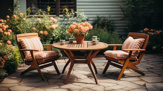 tafel met bloemen en stoel