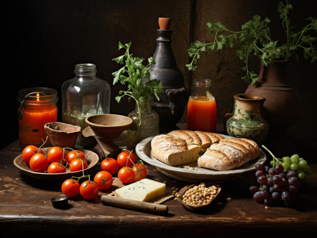 Foto tafel met brood en fruit