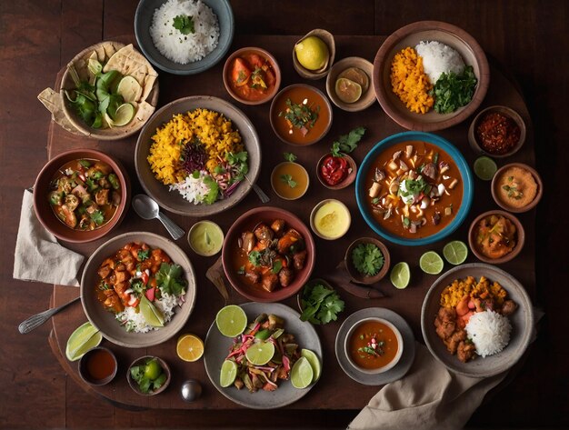 tafel met een verscheidenheid aan typische Peruaanse gerechten