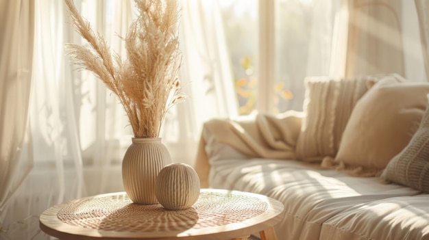 Tafel met pampas vaas woonkamer interieur