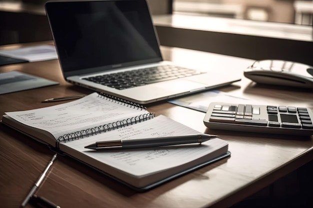 Tafel met papieren met grafieken en investeringsgrafieken pennen rekenmachines