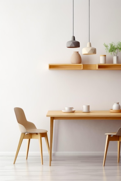 Tafel met twee stoelen en plank met daarop twee vazen Generative AI