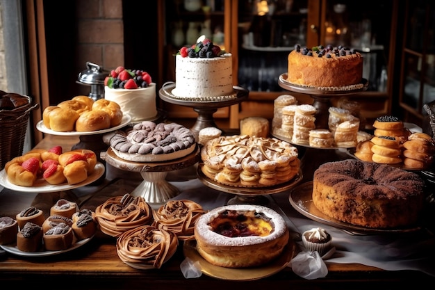 Tafel vol taarten en gebak Image Generative AI